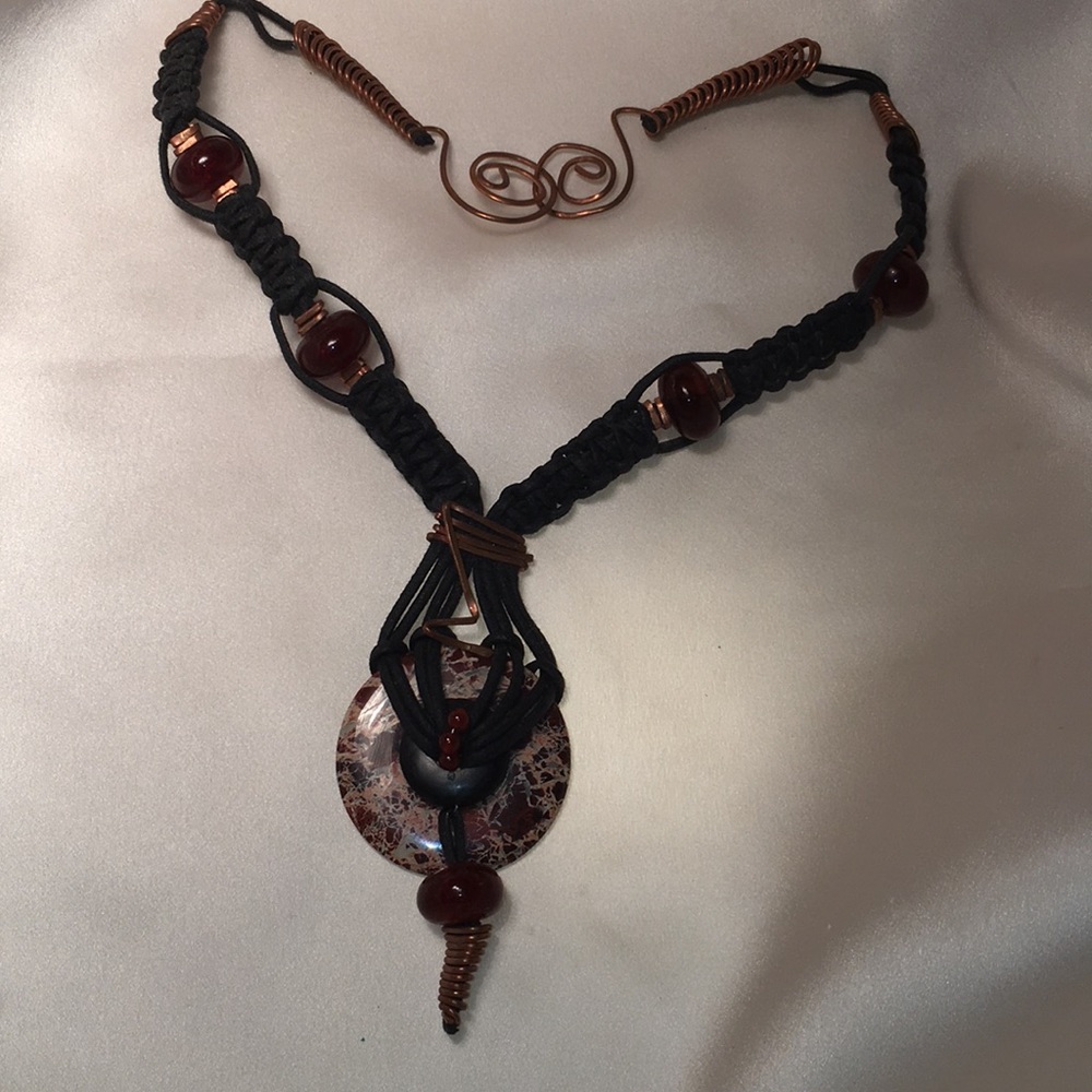 Handmade Wax Cord and Jasper Donut.  Unique.